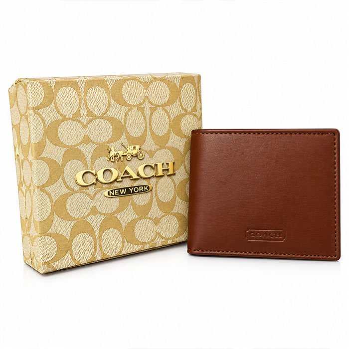 COACH Men Brown Leather Bifold Wallet – Signature Gift Box