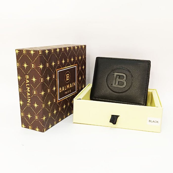 Balmain Paris Black Men Leather Wallet with Gift Box