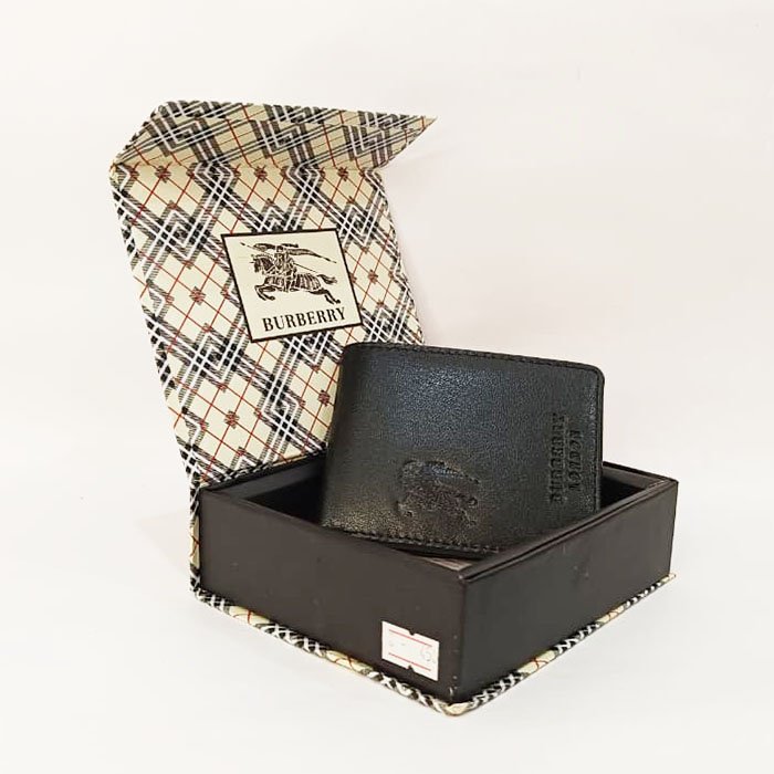 Burberry-Style Men Leather Wallet with Gift Box