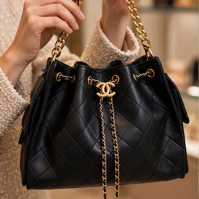 CHANEL 25S Quilted Duma-L Genuine Leather Black Bag