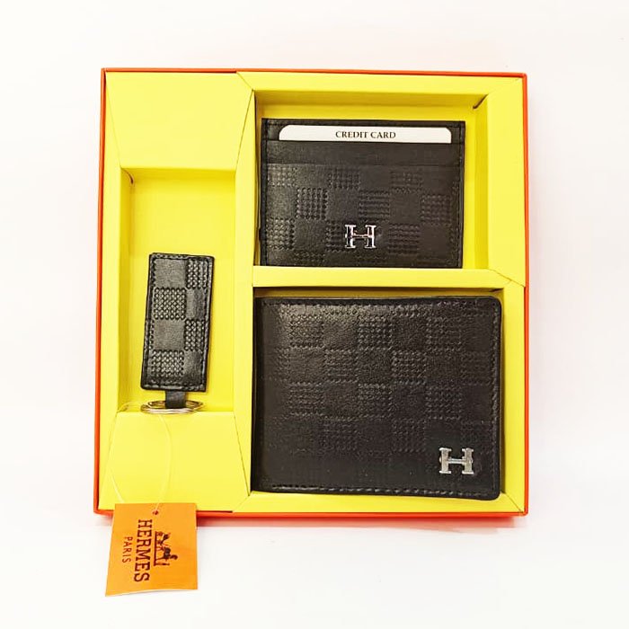 HERMES Luxury 3-Piece Men Wallet & Card Holder Gift Set