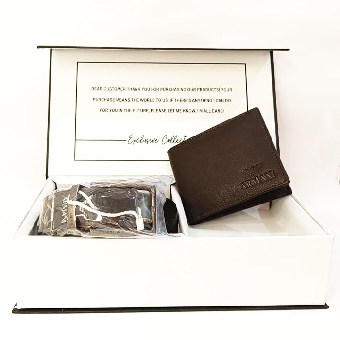 COMBO - Armani Men Brown Leather Wallet & Belt Gift Set