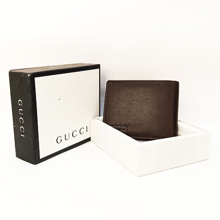 Gucci Men Brown Leather Bi-Fold Wallet with Gift Box