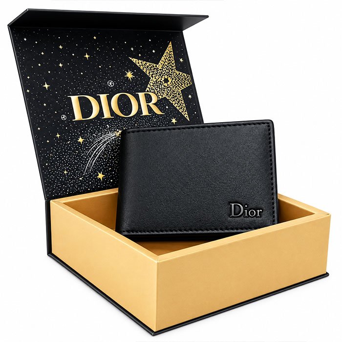 Dior Black Leather Men Wallet Gift Set