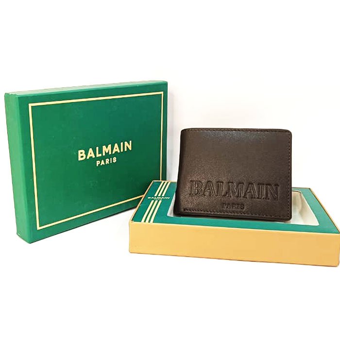 Balmain Paris Men Leather Bi-Fold Wallet with Gift Box