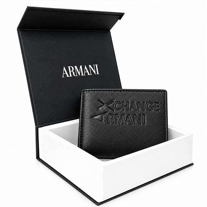 Armani Exchange Men Black Leather Logo Card Holder